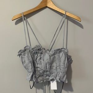 NEW H&M women’s blue cropped linen top. Size S